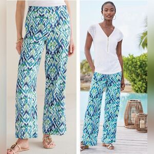 Blue and Green Women's Wide Leg Pants Size L